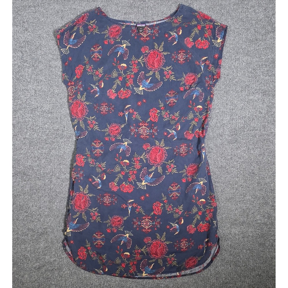 Patagonia Fleetwith Dress Womens Small Navy Blue Floral Bird Print Cap Sleeve S
